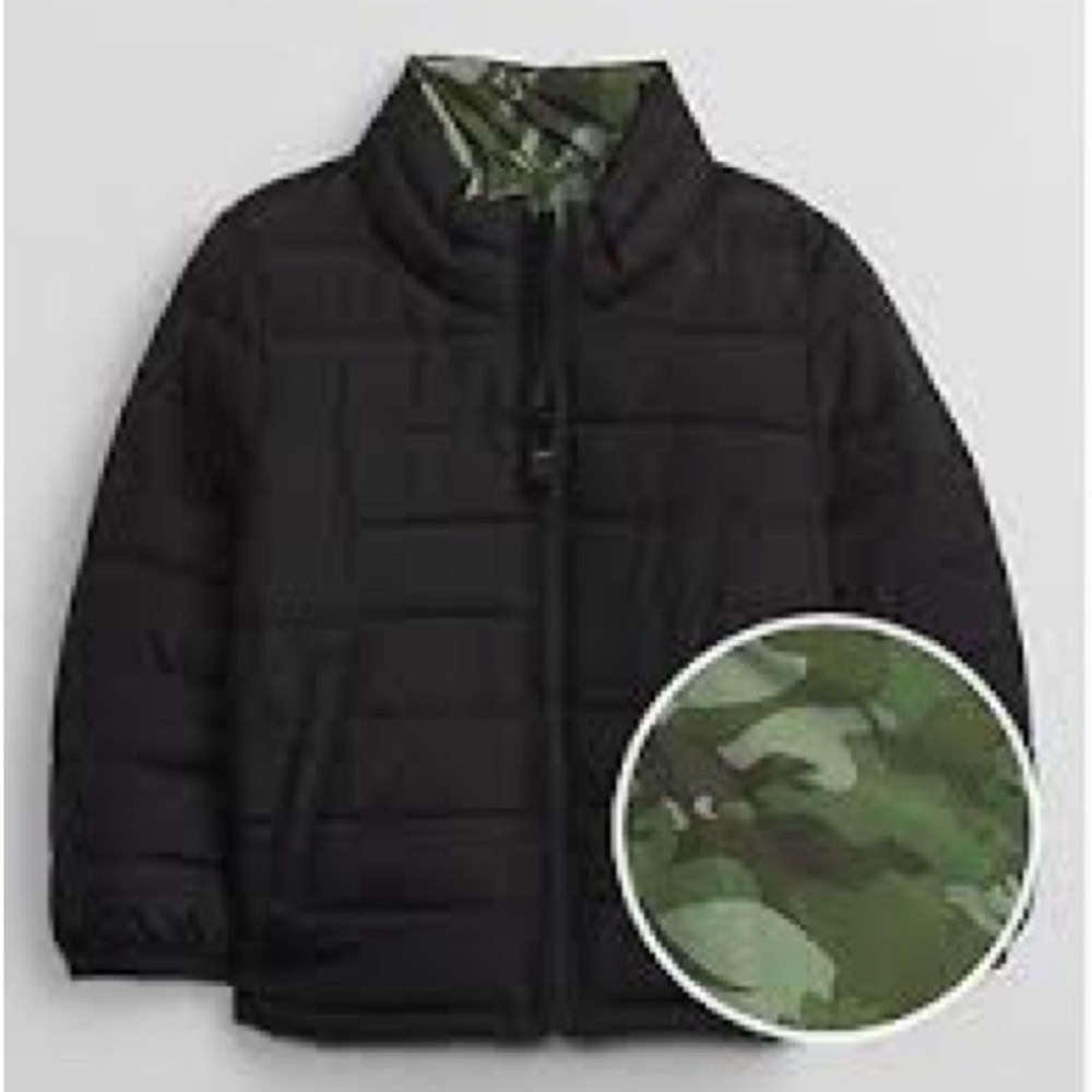 GAP Factory Kids Black Puffer with Camouflage Interior